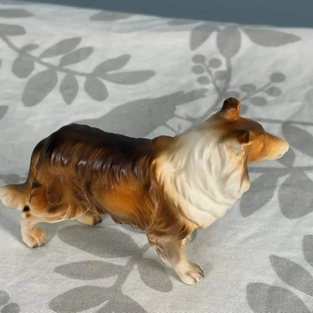 Vintage Ceramic Rough Collie Dog Figurine Hand Painted Lassie Style cottage